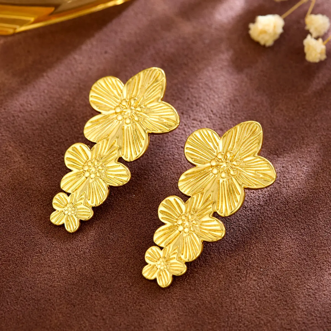 Golden Cascade Bloom Drops – 18K Gold Plated Stainless Steel