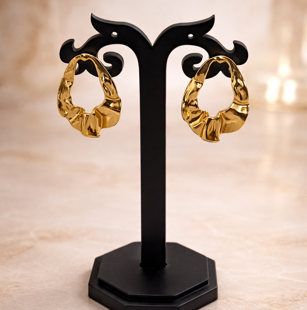 Sculpted Heart Form Gold Stud Earrings