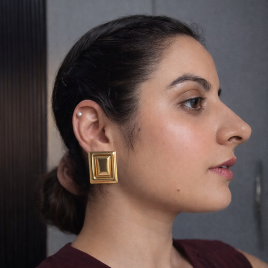 Bold Square Frame Stud Earrings