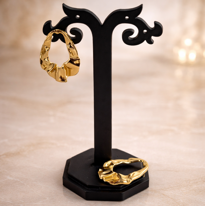 Sculpted Heart Form Gold Stud Earrings