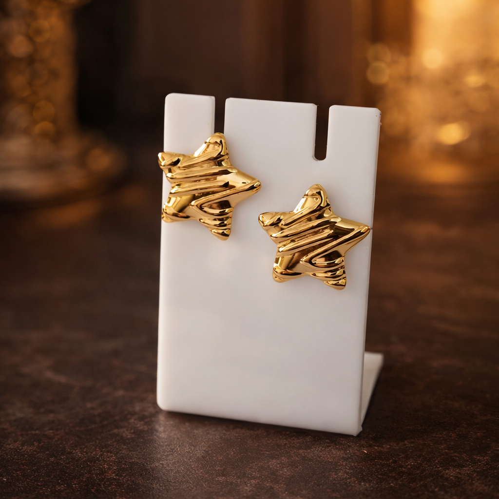 Sculpted Star Gold Stud Earrings