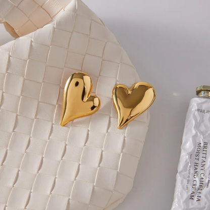 Golden Amor Heart Stud Earrings