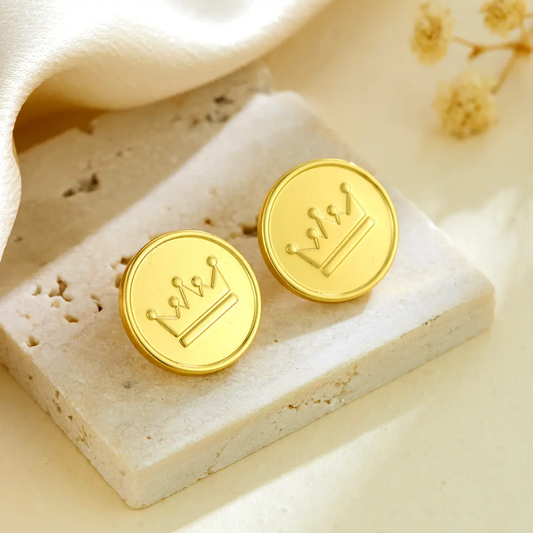 Crown Coin Stud Earrings