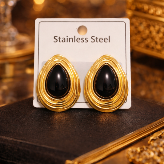 Golden Noir Teardrop Studs