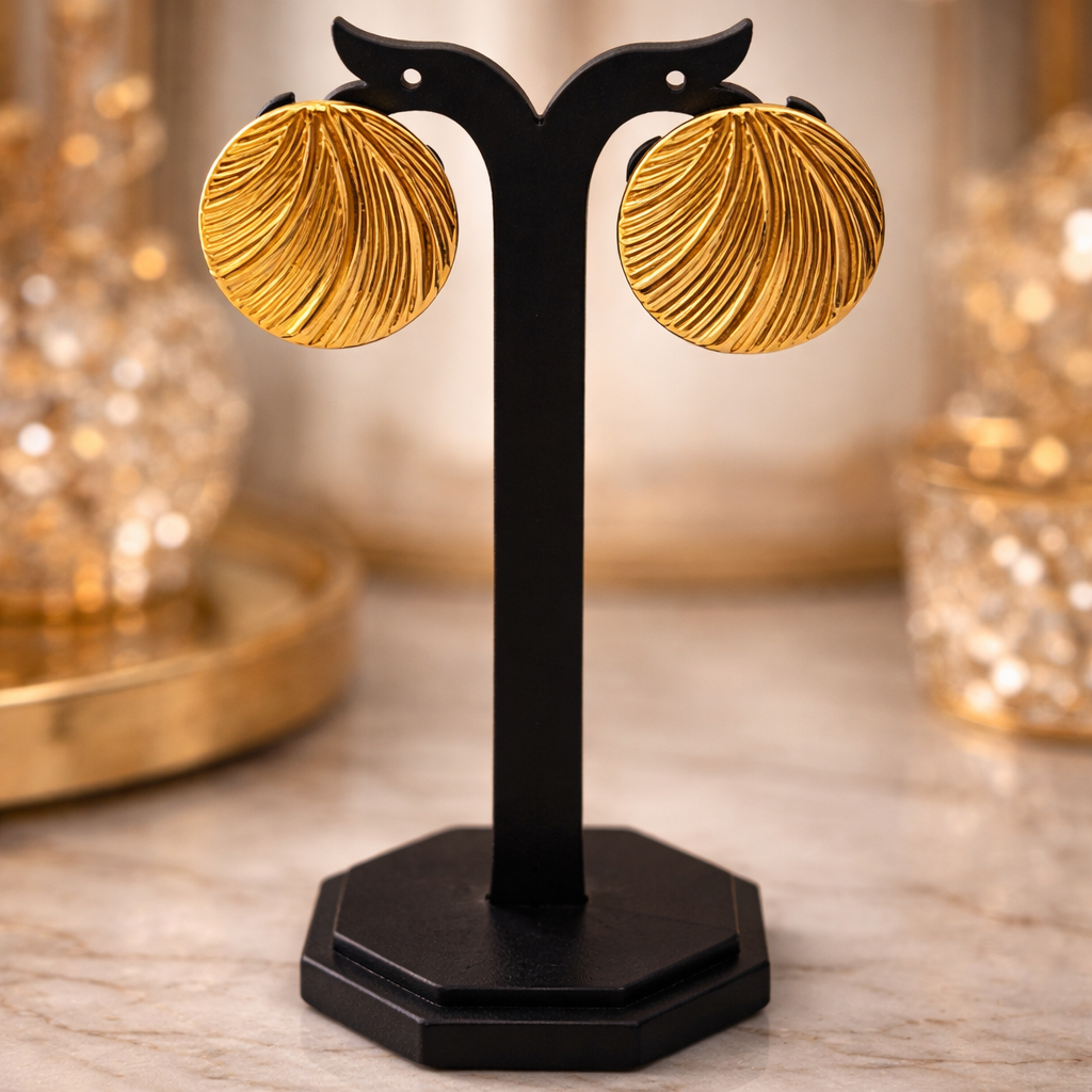 WaveLuxe Textured Round Stud Earrings