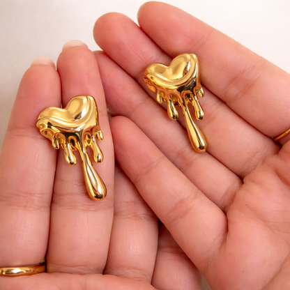 Molten Heart Drop Stud Earrings