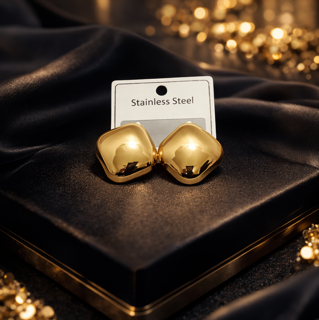 Luxe Cushion Gold Stud Earrings