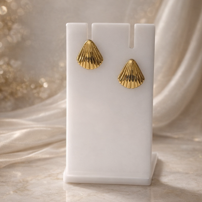 Golden Shell Fluted Stud Earrings