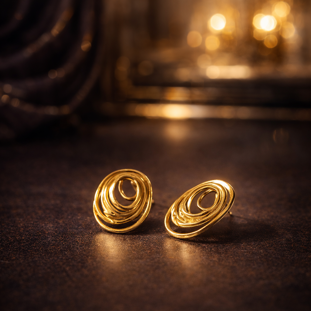 Layered Spiral Gold Stud Earrings