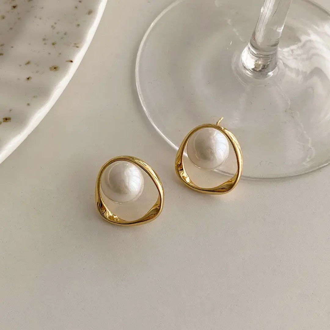 Ivory Orbit Korean Pearl Stud Earrings