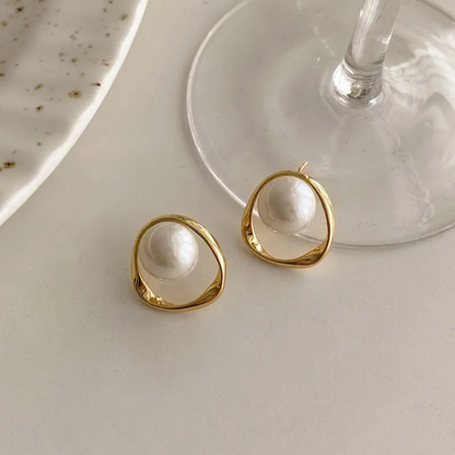 Ivory Orbit Korean Pearl Stud Earrings