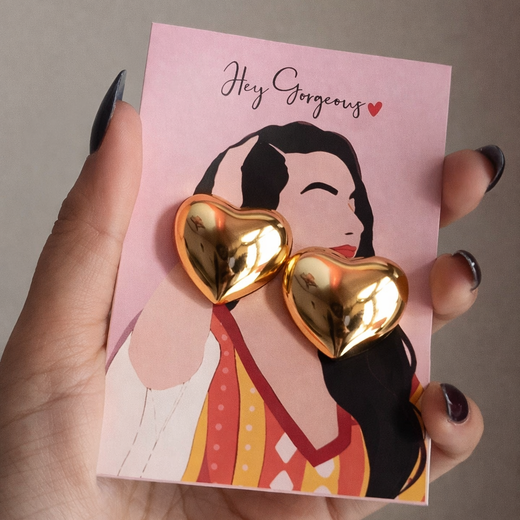 Premium Heart Gold Stud Earrings