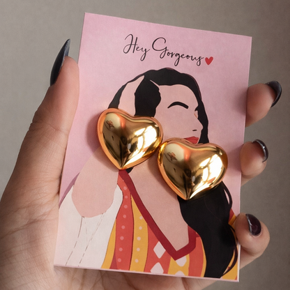 Premium Heart Gold Stud Earrings