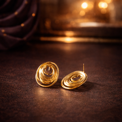 Layered Spiral Gold Stud Earrings