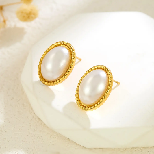 RegalPearl Vintage Oval Stud Earrings