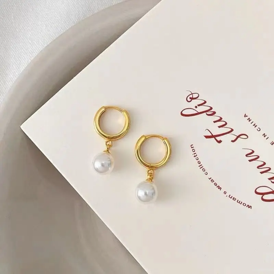 Gentle Glow Pearl Hoop Drop Earrings