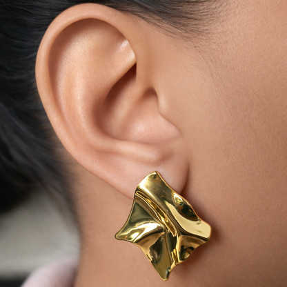 Sculpted Abstract Gold Stud Earrings