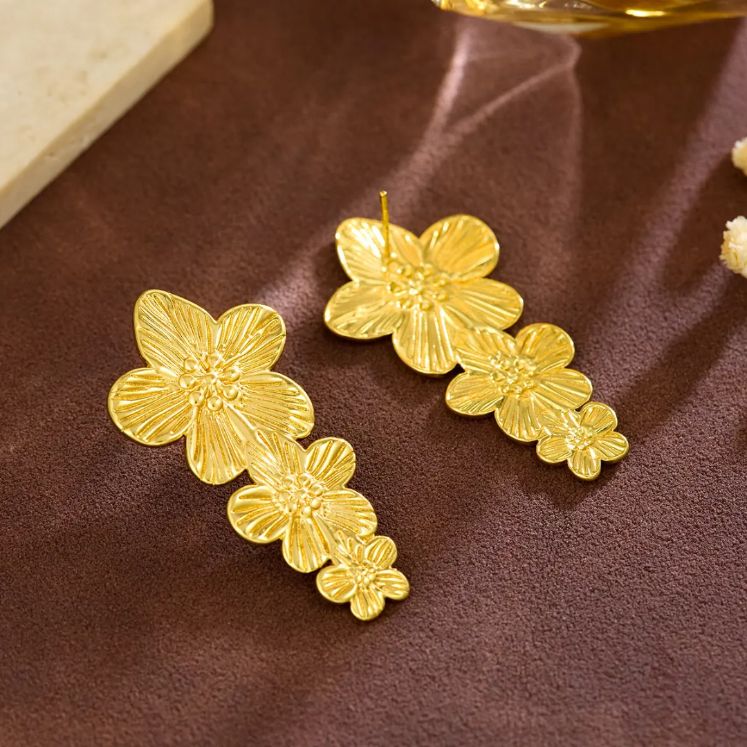 Golden Cascade Bloom Drops – 18K Gold Plated Stainless Steel