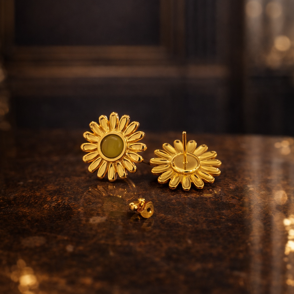 SunnyBloom Green Enamel Flower Earrings