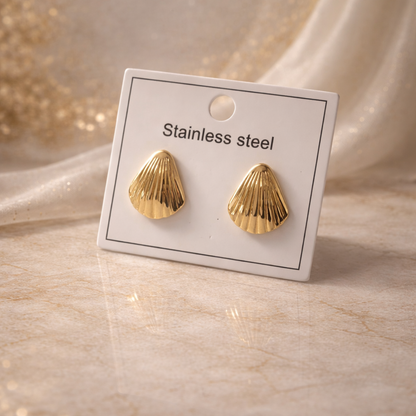 Golden Shell Fluted Stud Earrings