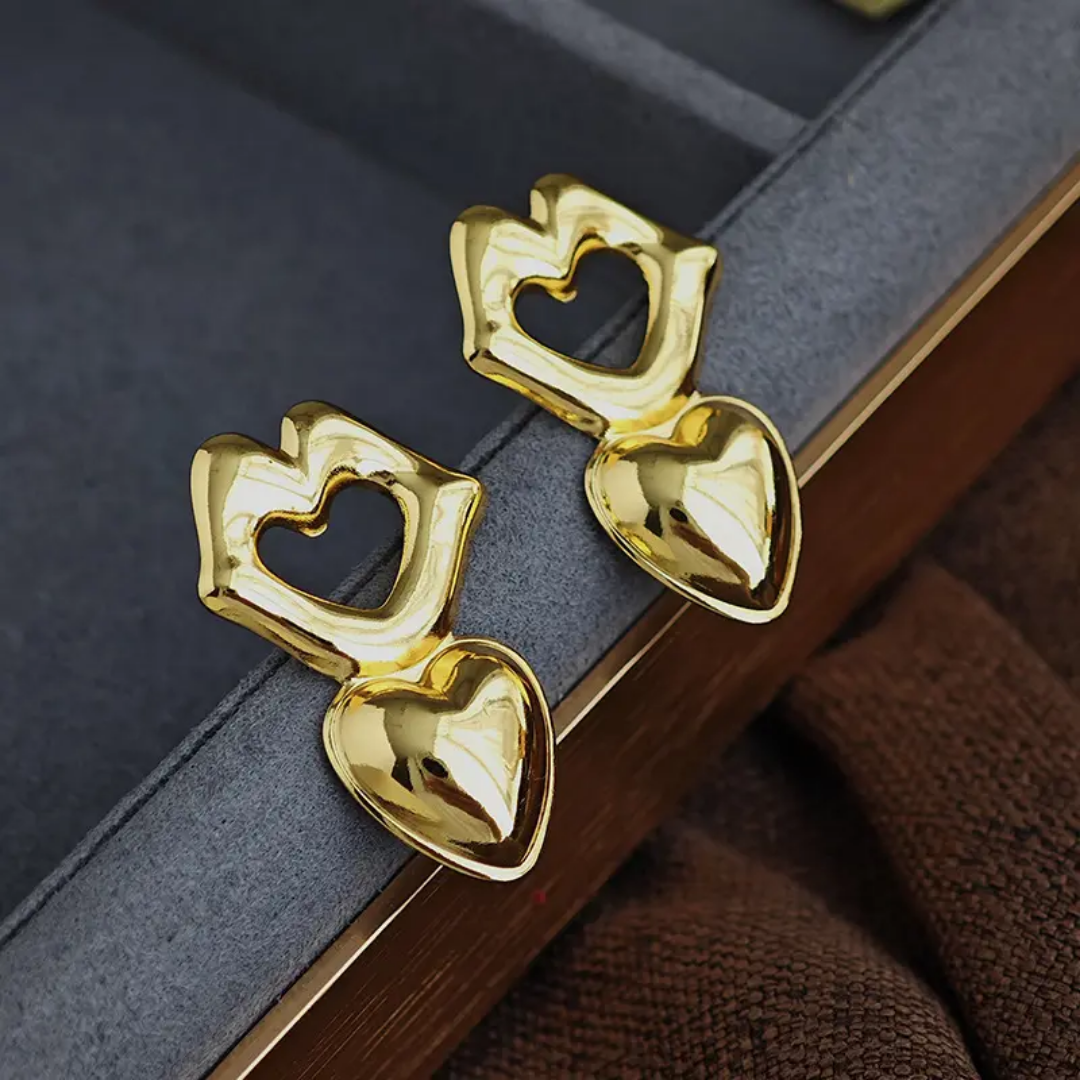 Golden Duo Heart Drop Studs