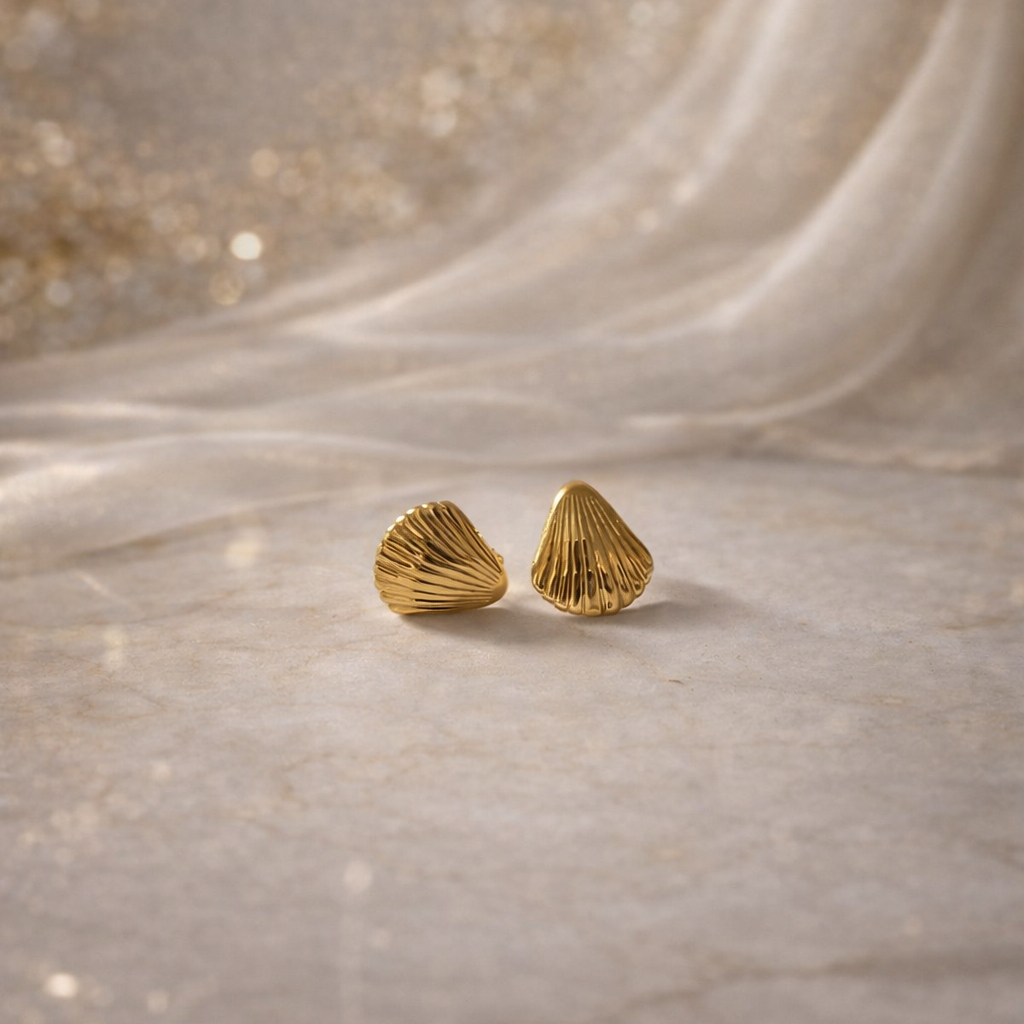 Golden Shell Fluted Stud Earrings