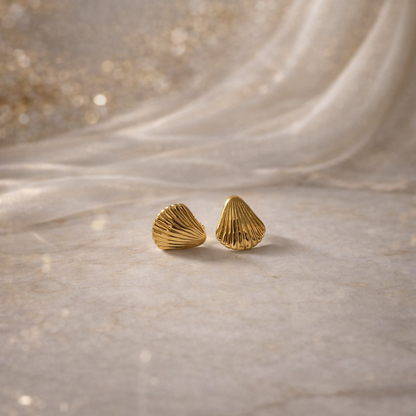 Golden Shell Fluted Stud Earrings
