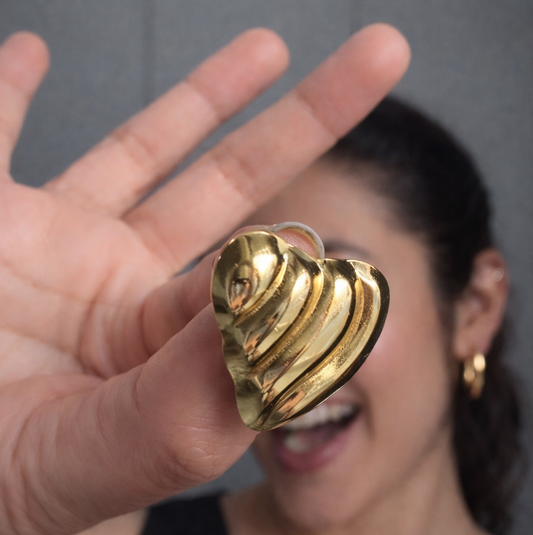 Ripple Heart Gold Stud Earrings