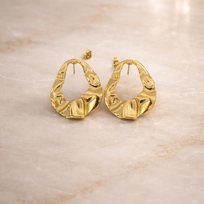 Sculpted Heart Form Gold Stud Earrings
