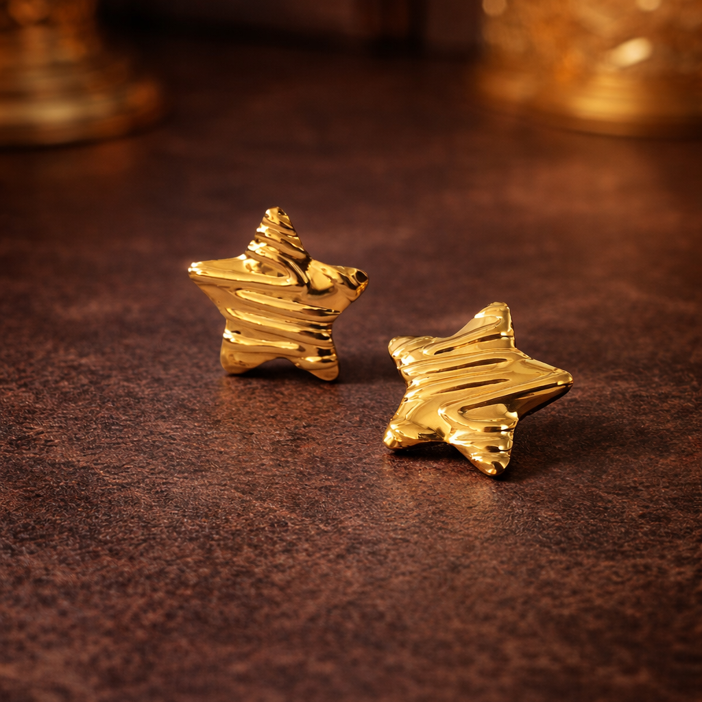 Sculpted Star Gold Stud Earrings